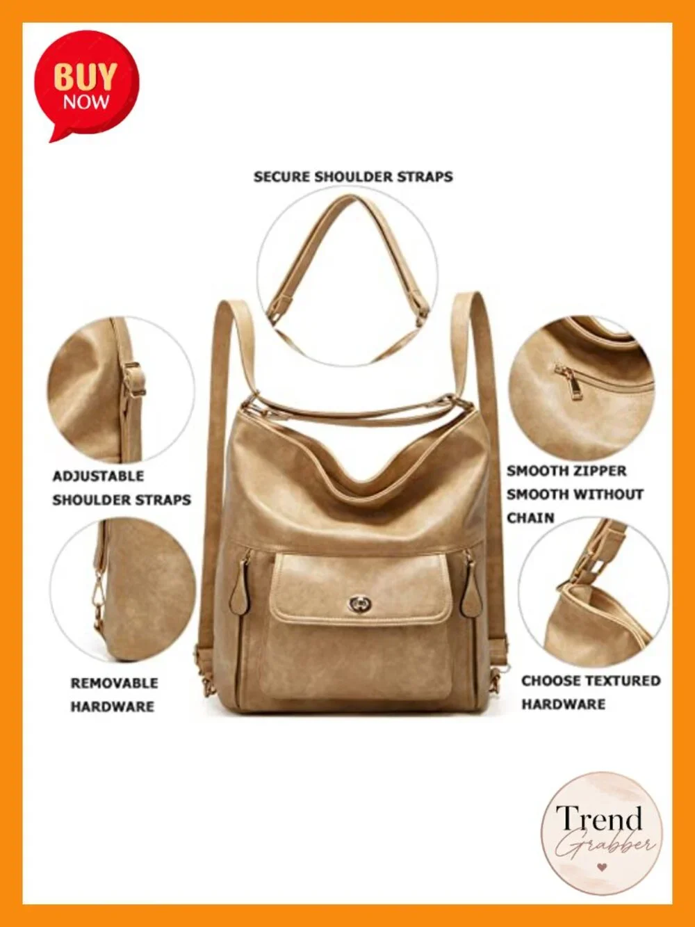Vintage Faux Leather Convertible Backpack Purse for Women, Large Capacity